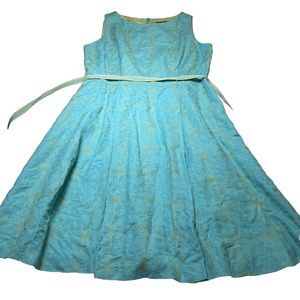 Positive Attitude Dress petite Size 12 Blue & Lime Green Embroidered